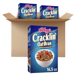 kellogg's cracklin' oat bran cold breakfast cereal, family breakfast, fiber cereal, original (3 boxes)