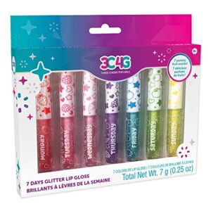 3c4g three cheers for girls by make it real - 7 days glitter lip gloss - flavored lip gloss set for girls - strawberry, raspberry, vanilla and more! - 7 piece lip gloss kit