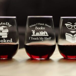 Totally Booked - Stemless Wine Glass - Cute Funny Book Club Gifts for Lovers of Reading & Fun Librarians - Large