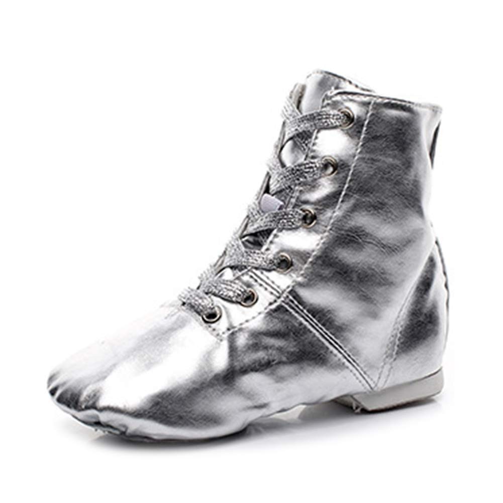 VCIXXVCE Women Ankle-top Jazz Dance Shoes Lace up Leather Jazz Modern Dance Boot Silver,US 10