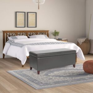 Adeco Rectangular Coffee Table Lift Top Storage Ottoman, Faux Leather Upholstered End of Bed Bench Footrest Footstool for Living Room Bedroom (Lift up Grey)