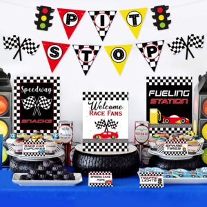 race car bar decorations kit racing bar signs snack tent cards pit stop banner for race car birthday party decorations let's go racing theme party supplies