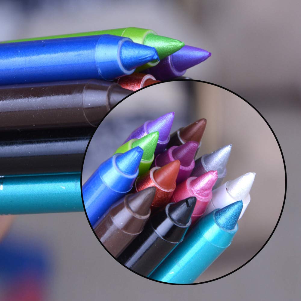 3 PCS Blue Eyeliner Pen Waterproof Matte Eyeliner Pen/Glitter Metallic Eyeliner Pencil Shimmer Highlighter Eye Liner for Women,Eye Shadow Pencil, Lip Liner Professional Makeup Set (C)