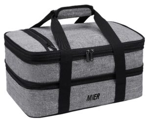 mier insulated double casserole carrier thermal lunch tote for potluck parties, picnic, beach, fits 9 x 13 inches casserole dish, expandable by mid zipper, gray