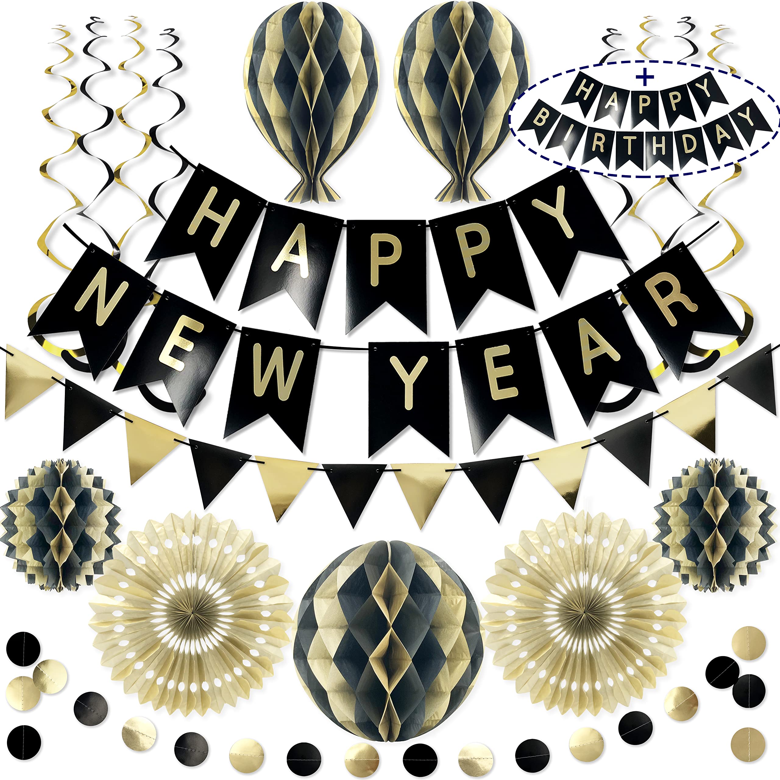 Premium Reusable Party Decorations - New Years Decorations 2024 - Multi-occasion Happy New Year Banner changes to Happy Birthday +more - Happy New Year Decorations 2024, New Years Eve Party Supplies