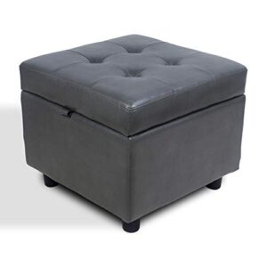 h&b luxuries tufted leather square flip top storage ottoman cube foot rest (grey with storage)