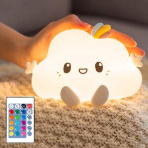 mubarek led cloud lights cute night light, remote 16 colors silicone led cloud lamp, dimmable cloud lights for besroom, portable rechargeable cute lamp, kawaii room decor led cloud decor cute gifts