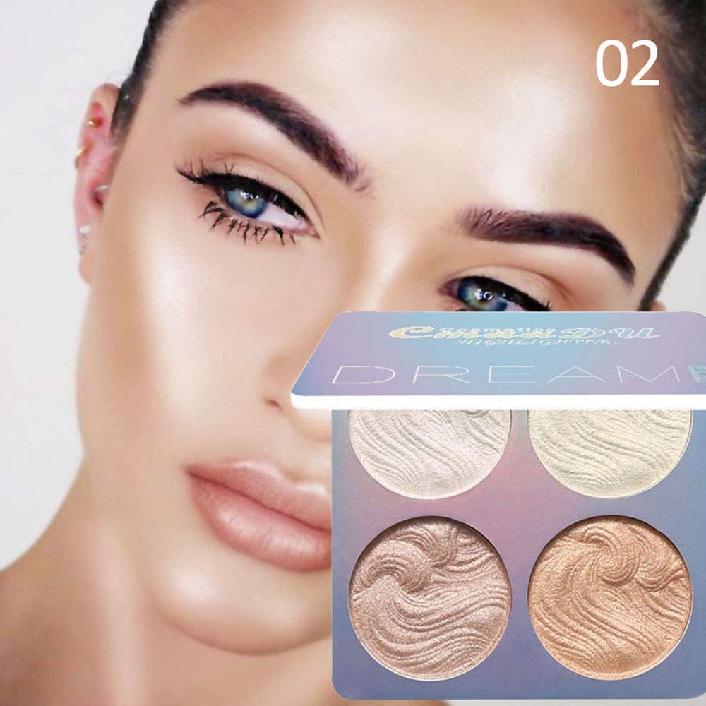 CmaaDU 4 Colors Shimmer Highlighter Highlight Hilight Makeup Palette Highlighter Powder iluminadores iluminador de maquillaje,White Pink Champagne Gold Shimmer Highlighter Primer Face Makeup Glitter