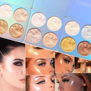 CmaaDU 4 Colors Shimmer Highlighter Highlight Hilight Makeup Palette Highlighter Powder iluminadores iluminador de maquillaje,White Pink Champagne Gold Shimmer Highlighter Primer Face Makeup Glitter