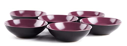 HomeVss Stoneware Two-Tone Colors Life 18pc Dinner Set，Outside Shiny Black + Inside Matte Glaze Plum