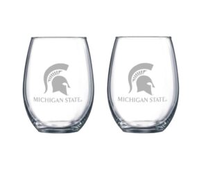 rfsj michigan state spartans etched satin frost logo wine or beverage glass set of 2