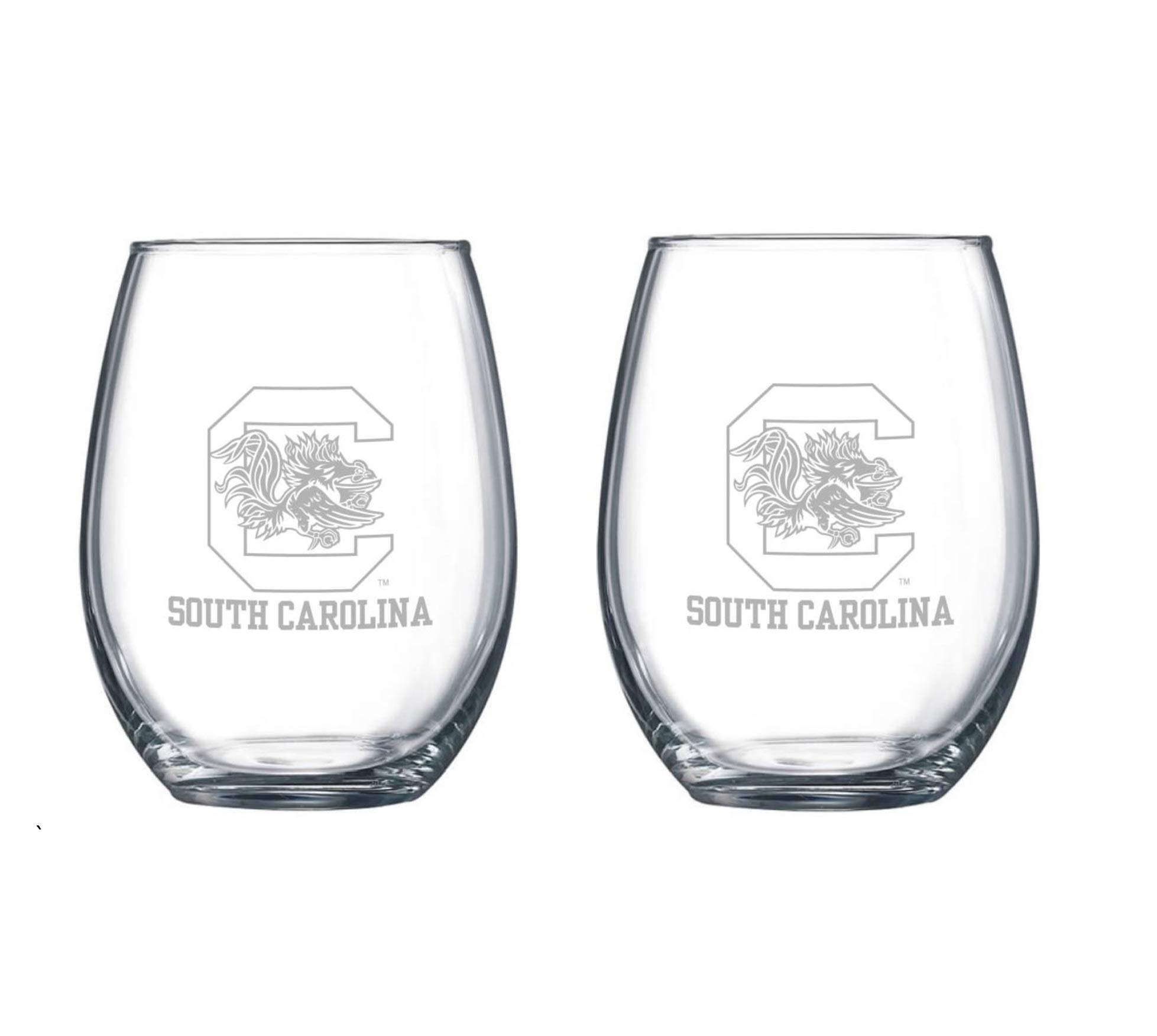 RFSJ South Carolina Gamecocks Etched Satin Frost Logo Wine or Beverage Glass Set of 2