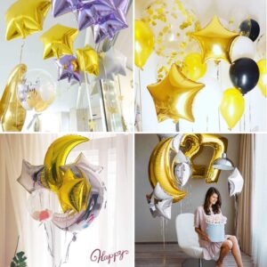 Weoxpr 4 Pcs 36 Inch Large Moon Foil Balloons and 20 Pcs 10 Inch Gold Foil Star Balloons Mylar Balloon Helium Metallic Balloons for Party Wedding Baby Shower Decoration