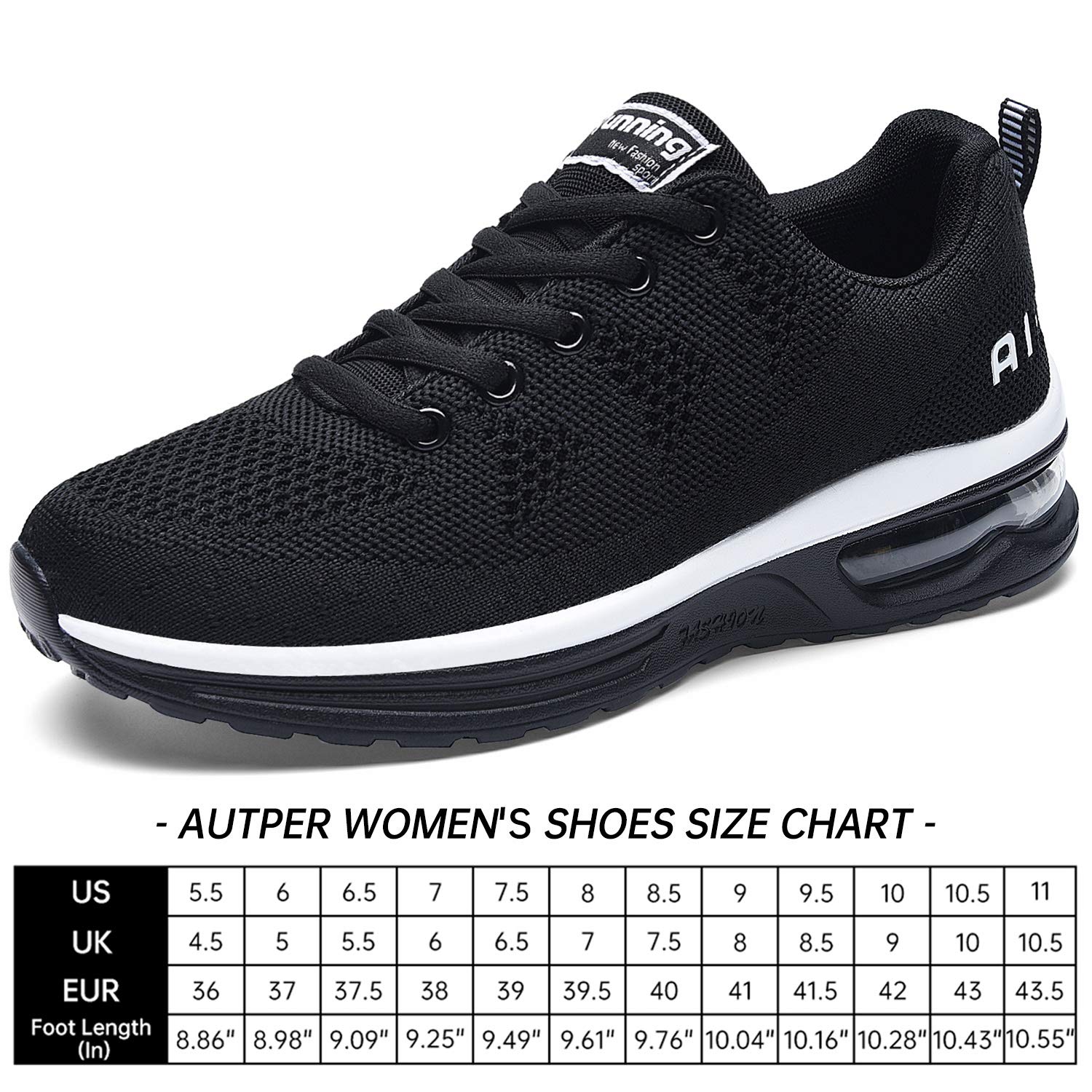 Autper Women's Air Athletic Tennis Running Shoes Sneakers Lightweight Sport Gym Jogging Breathable Fashion Walking Shoes(Black US 8)