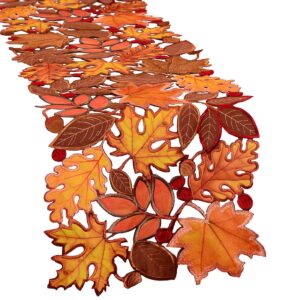 simhomsen embroidered leaves table runner for thanksgiving, autumn harvest decorations (14 × 68 inches)