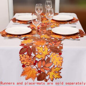 Simhomsen Embroidered Leaves Table Runner for Thanksgiving, Autumn Harvest Decorations (14 × 68 inches)