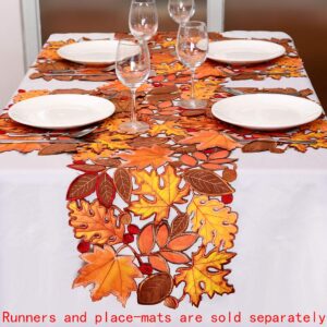 Simhomsen Embroidered Leaves Table Runner for Thanksgiving, Autumn Harvest Decorations (14 × 68 inches)
