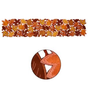 Simhomsen Embroidered Leaves Table Runner for Thanksgiving, Autumn Harvest Decorations (14 × 68 inches)