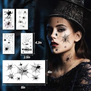 Halloween Makeup Face Temporary Tattoos - Halloween Spider Witch Costume for Women Kids Adults Men Web Stickers| Scary Black Fake Spiderweb Eye Body Tattoo Accessories Kit for Widow Props Party Decal