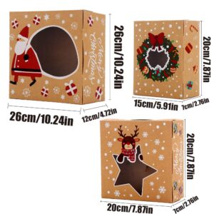 VEYLIN 24 Pack Christmas Cookie Pastry Box Assorted Sizes, Large Holiday Bakery Food Boxes with Window for Gift Gifing Goody Cookie Cupcake Treat