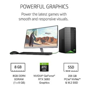 HP Pavilion Gaming Desktop, NVIDIA GeForce GTX 1650, Intel Core i5-10400F, 8 GB DDR4 RAM, 256 GB PCIe NVMe SSD, Windows 11, USB Mouse and Keyboard, Compact Tower Design (TG01-1020, 2020)