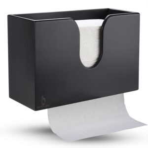 bamboo paper towel dispenser, paper towel holder for kitchen bathroom toilet of home and commercial, wall mount or countertop for multifold, c fold, z fold, trifold hand towels (black)