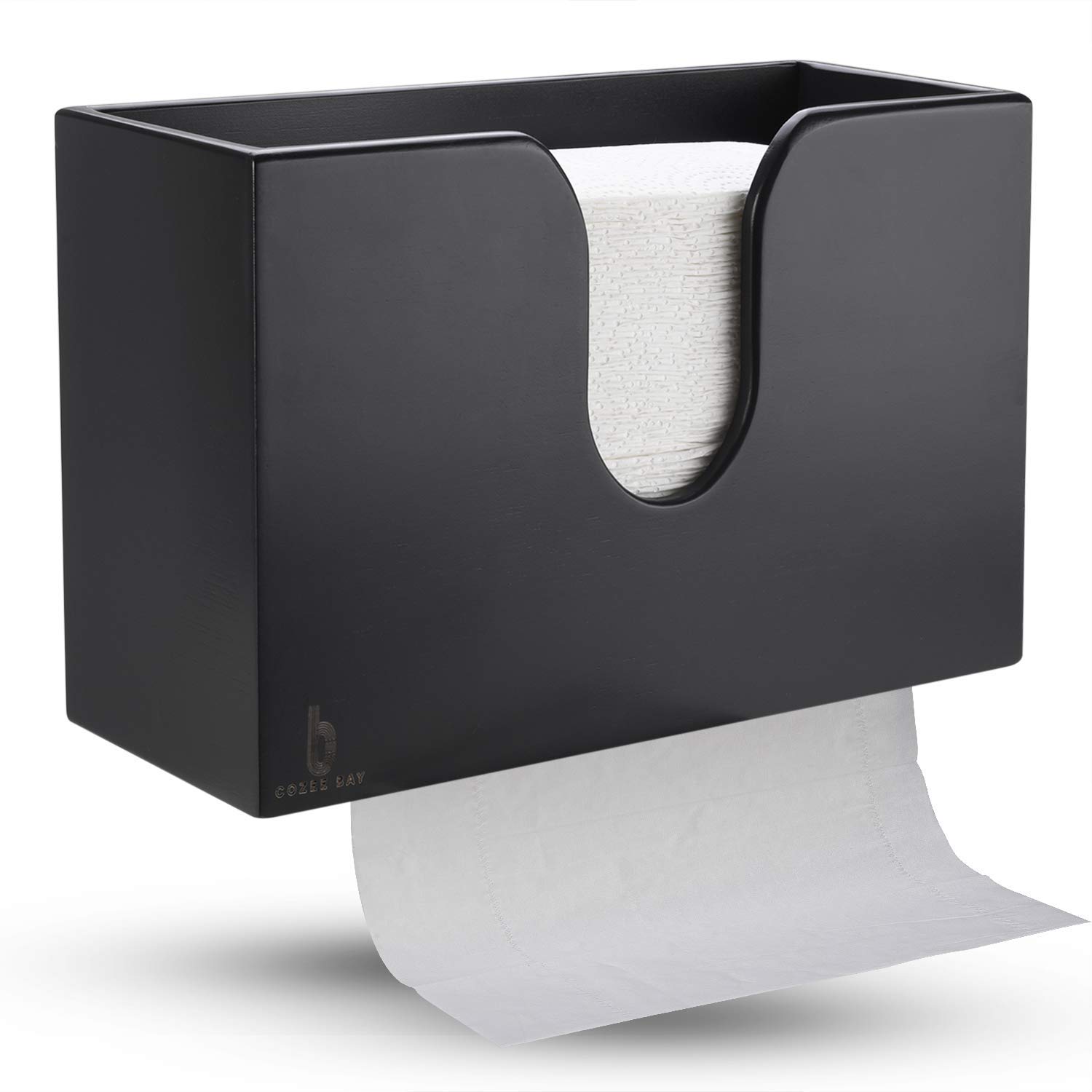 Bamboo Paper Towel Dispenser, Paper Towel Holder for Kitchen Bathroom Toilet of Home and Commercial, Wall Mount or Countertop for Multifold, C Fold, Z fold, Trifold Hand Towels (Black)