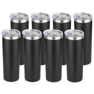 hasle outfitters 20 oz skinny tumblers bulk set, stainless steel insulated slim tumblers with lids, reusable double wall travel coffee mugs, durable powder coated travel water cups(black, 8)