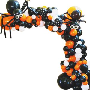 129pcs halloween balloon arch garland kit diy big spiders balloons black orange white latex balloons tie tools adhesive dots halloween party supplies