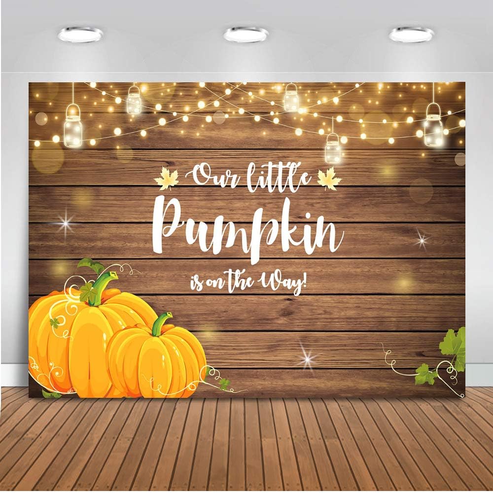 Mocsicka Pumpkin Baby Shower Backdrop Our Little Pumpkin is on The Way Rustic Wood Background Autumn Boy Girl Baby Shower Party Decor Banner Fall Baby Shower Backdrops (7x5ft)