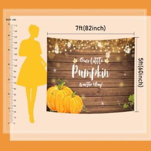 Mocsicka Pumpkin Baby Shower Backdrop Our Little Pumpkin is on The Way Rustic Wood Background Autumn Boy Girl Baby Shower Party Decor Banner Fall Baby Shower Backdrops (7x5ft)