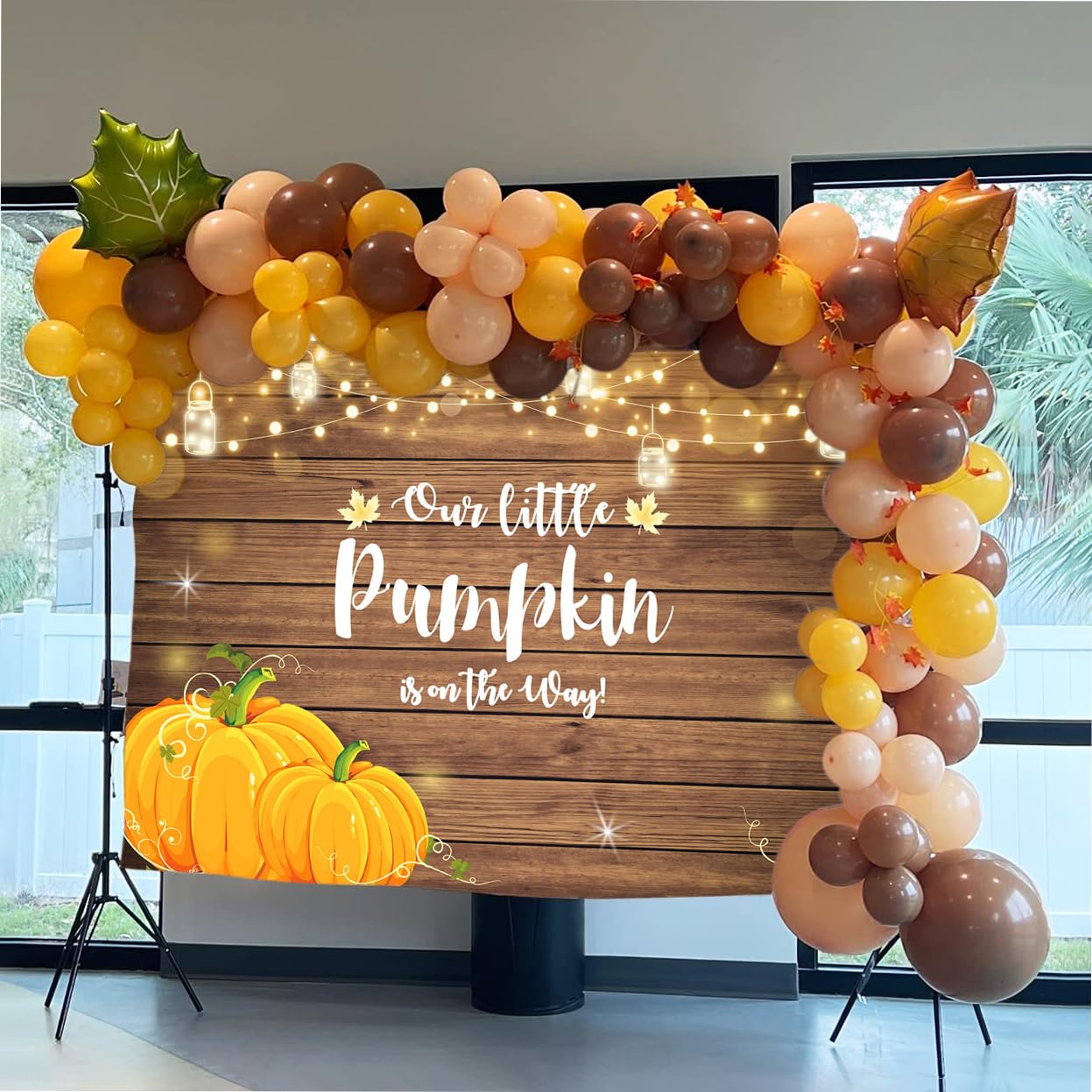 Mocsicka Pumpkin Baby Shower Backdrop Our Little Pumpkin is on The Way Rustic Wood Background Autumn Boy Girl Baby Shower Party Decor Banner Fall Baby Shower Backdrops (7x5ft)