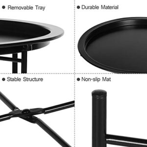 VECELO Modern End Side Tables,Round Metal Foldable Tray,Stable Snack Nightstand for Outdoors,Small Space,Living Room and Balcony, 18.5 in x 18.5 in x 19.7 in, Black