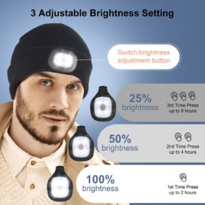 GAFres LED Beanie with Light, Unisex Rechargeable Led Headlamp Hat, Warm Knit Hat for Winter Safety, Head Light for Outdoor Dog Walking，Gifts for Men Women Dad Black