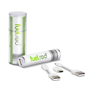 fuelrod portable charger kit - pack of 2 - includes all cables & adapters compatible with all tablets & smart phones, rechargeable backup power bank, swap for charged rod at kiosk