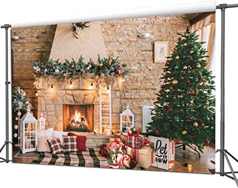 Dudaacvt 7x5ft Christmas Fireplace Theme Backdrop for Photography Christmas Photography Backdrop Merry Xmas Sock Gift Decorations Family Party Banner Photo Studio Props D470