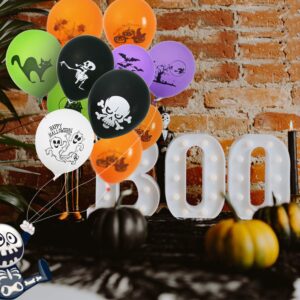 100 PCS Halloween Balloons 12 Inches Latex Assorted Colors with 10 Printed Designs Large Thick Big Round Biodegradable Bulk Helium Gas or Air Inflated Jack-O-Lantern Pumpkin Halloween Decorations