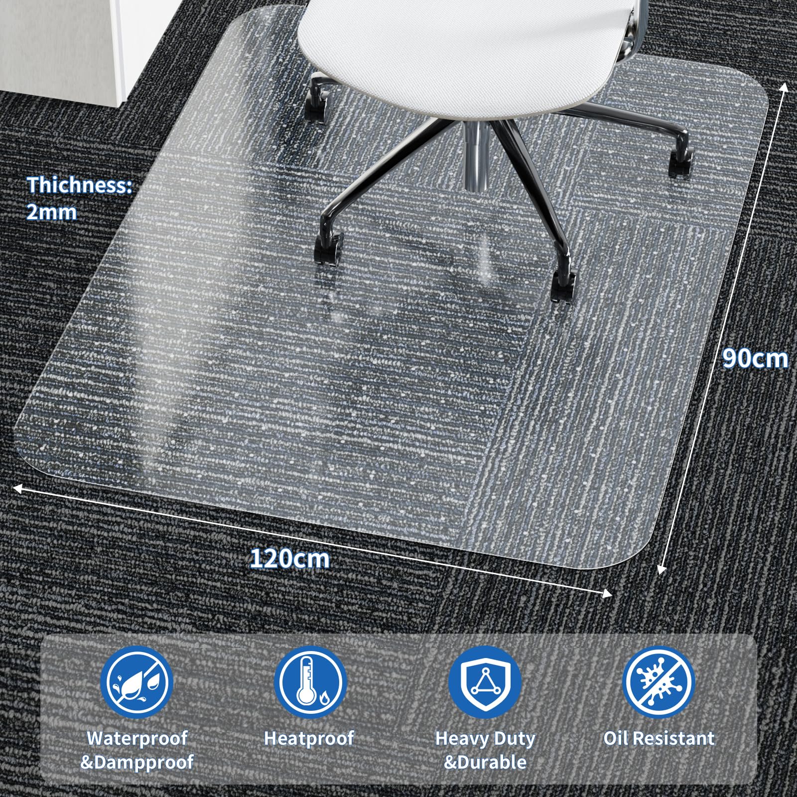 WASJOYE Office Chair Mat for Carpet Floor with Non-Slip Studded Lip, 36 x48 Inch Transparent Carpet Floor Protector Cover Rug Mat for Home Computer Desk Rolling Chair