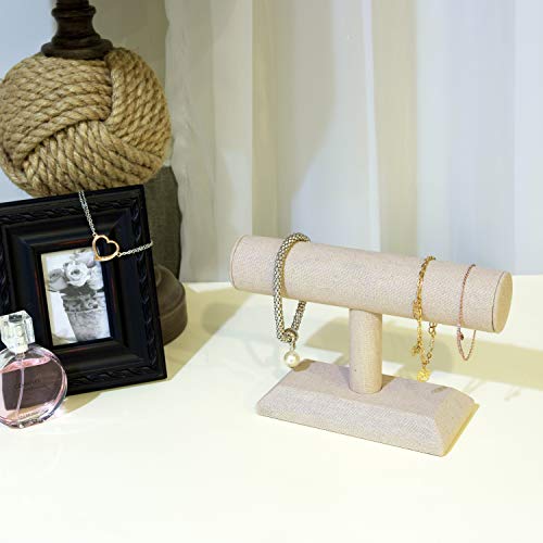 MOOCA Linen Covered Wood Jewelry Display, Jewelry Stand, Bracelet Holder Display, Watch Stand, Jewelry Display for Vendors, Bracelet Display Stand, Tan Linen