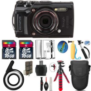 olympus tough tg-6 digital camera (black) with extra battery | led & more - 32gb kit bundle