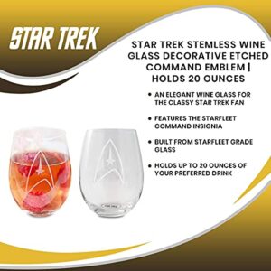 Toynk Star Trek Stemless Wine Glass Decorative Etched Command Emblem | Holds 20 Ounces