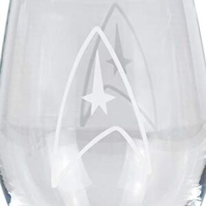 Toynk Star Trek Stemless Wine Glass Decorative Etched Command Emblem | Holds 20 Ounces