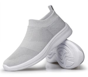 vibdiv slip on sock sneakers shoes for wome walking shoes comfortable for jogging work gary 5 light gray white