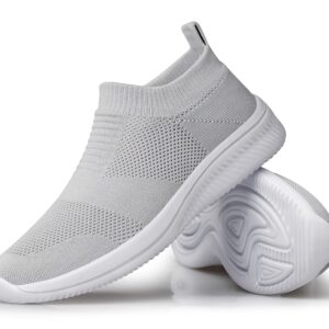 vibdiv Slip on Sock Sneakers Shoes for Wome Walking Shoes Comfortable for Jogging Work Gary 5 Light Gray White