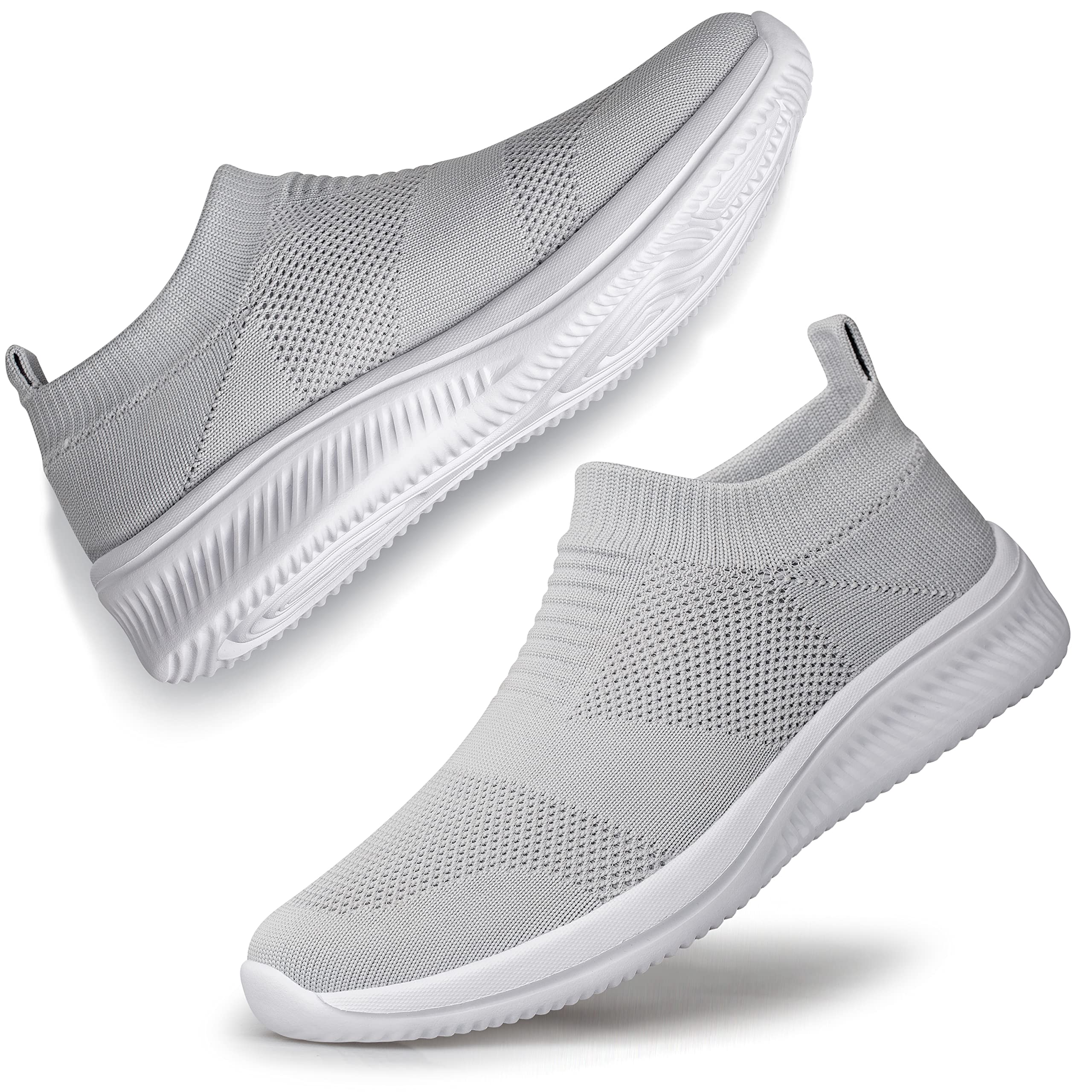 vibdiv Slip on Sock Sneakers Shoes for Wome Walking Shoes Comfortable for Jogging Work Gary 5 Light Gray White