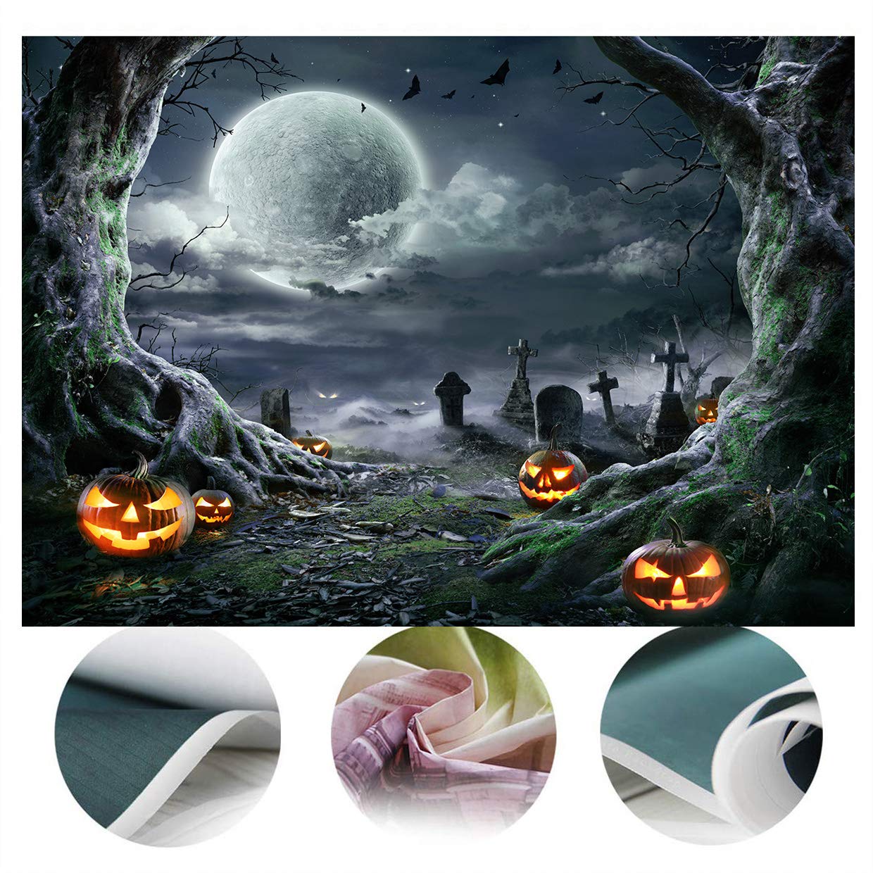 SJOLOON Halloween Backdrop for Photography Horror Night Background Scary Pumpkin Moon Backdrop for Party Decoration Supplies Studio Props 11897 (8x6FT)