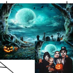 CapiSco 7X5FT Halloween Backdrop Photography Background Horror Moon Night Scary Cemetery Pumpkin Lantern Backdrop for Kids Adult Family Party Birthday Banner Decor Halloween Photo Backdrop SCO192A