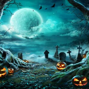 CapiSco 7X5FT Halloween Backdrop Photography Background Horror Moon Night Scary Cemetery Pumpkin Lantern Backdrop for Kids Adult Family Party Birthday Banner Decor Halloween Photo Backdrop SCO192A