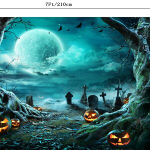 CapiSco 7X5FT Halloween Backdrop Photography Background Horror Moon Night Scary Cemetery Pumpkin Lantern Backdrop for Kids Adult Family Party Birthday Banner Decor Halloween Photo Backdrop SCO192A