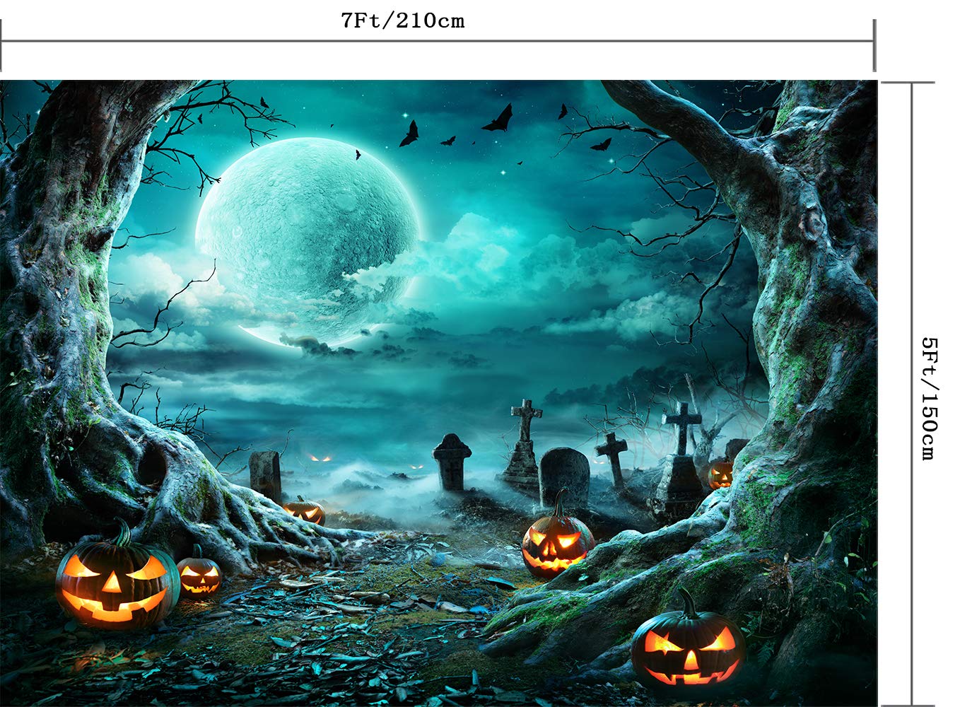 CapiSco 7X5FT Halloween Backdrop Photography Background Horror Moon Night Scary Cemetery Pumpkin Lantern Backdrop for Kids Adult Family Party Birthday Banner Decor Halloween Photo Backdrop SCO192A